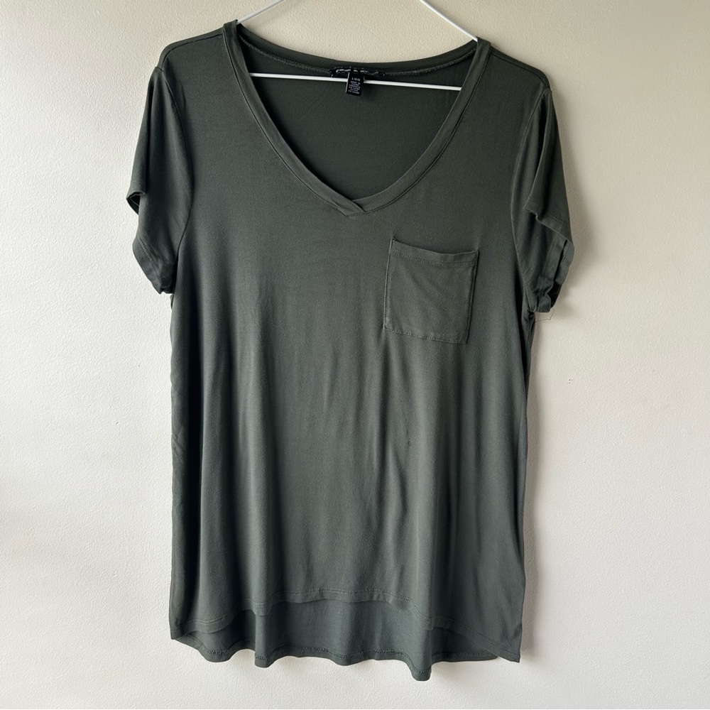 Cable & Gauge V-Neck Short Sleeve Front Pocket Tee Shirt Army Green L
